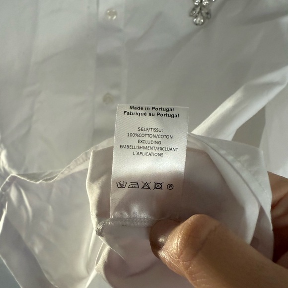 Simone Rocha Mens Crystal Embellished Poplin Cotton Collared Shirt, Size Small - Picture 9 of 10